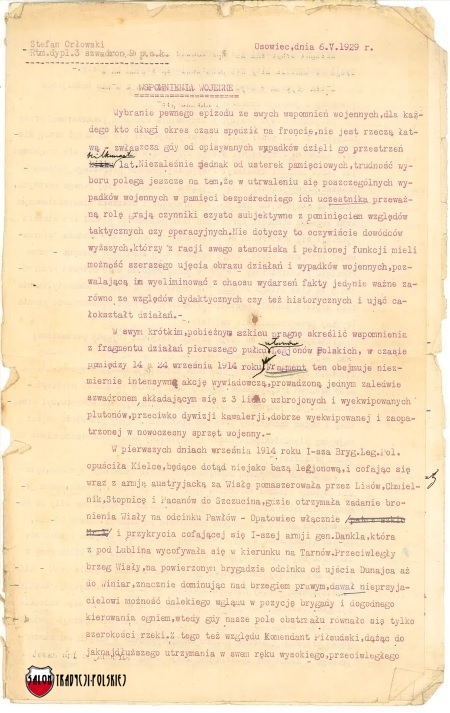 Stefan Orlowski wspomnienie 1914 1 str.